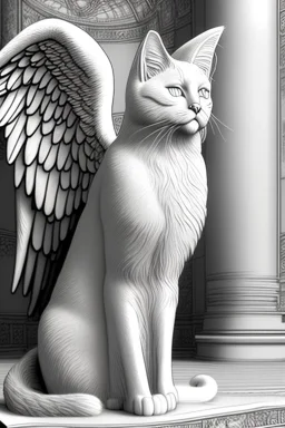 One single mature cat, angel, huge wings, Vienna, friendly, sunny day, model style, hyper realistic, extremely accurate, delicate, extremely detailed, Graphic novel style, wide-angle, open aperture, superfine pencil