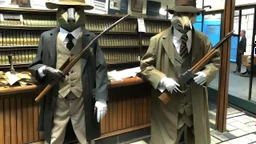 bipod rats robbing a bank in México and a suit dressed old goose