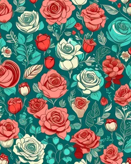 can you create vintage theme heart and rose botanic illustrative valaentine theme pattern