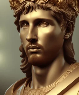 Realistic image, classic sculpture, marble material, Lionel Messi with Laurel wreath model, miguel angel style, God light, god rays, 4k resolution, perfect details, ornate details, soft lighting, unreal engine 5, soft cyan background.