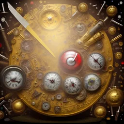 standing on a golden hourglass with dirty clock behind and sword above, broken gears to the far left side with nuts and bolts falling below, realistic heart to the far right side with pharmaceutical pills falling , wrench and knife crisscrossed behind, red and yellow mix grunge background, surrealism, photo quality, unreal engine render, highest quality, intervention, abandoned house, realistic photography, lying to family members irate in family photo yelling at parents, judgmental, Bulimia n