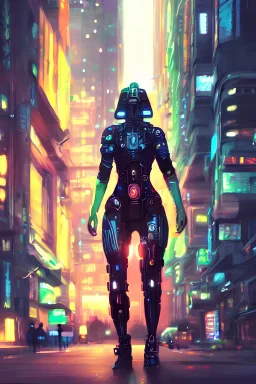 Ultra realistic illustration, android at night in street, bright colour tone, cyberpunk, sci-fi, fantasy, intricate, highly detailed, digital painting, artstation, concept art, cinematic lighting, smooth, sharp focus, illustration, art by artgerm