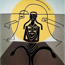 drawn in single line by Nicolai Blatter with hatch with parallel wavy lines metal engraving with african man dance procession in salvador dali style or picasso style