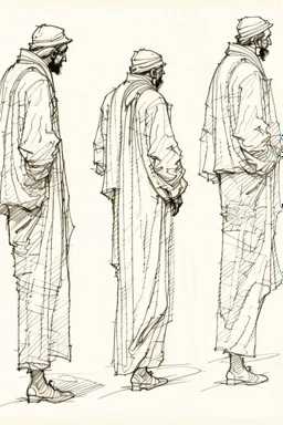 Sketches drawing the figure of an Arab man from his right side