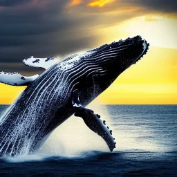 beautiful humpback whale jumping out of turbulent ocean water, stunning, magnificant, sunset sky, 8k resolution, high-quality, fine-detail, detailed matte, photography, illustration, digital art, Jeanloup Sieff, Marc Adamus, greg rutowski, Anne Dittman, Anne Stokes,