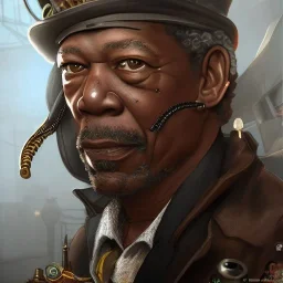 Morgan Freeman steam punk character very detailed cinematic unreal engine photo realistic