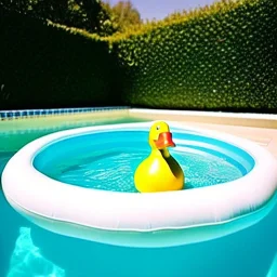 a very beautiful picture of a giant rubber duck in a pool, polaroid