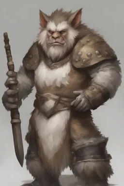 Dnd a young bugbear with WHITE fur and leather armor