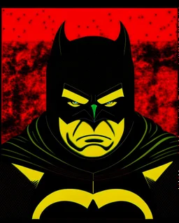 Portriat of the Batman, Fernando Botero style, lineal art, red, black and yellow colors