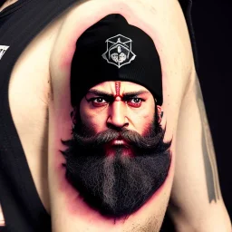 Black Ganesha, beard, angry, tattoo, strong man, beanie