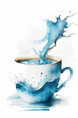 a coffee cup with white and Bluewater color background