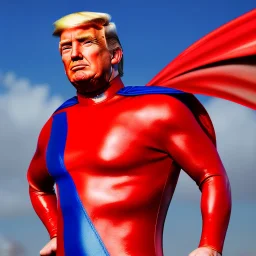 Realistic image of Donald trump super hero, retro style, watchmen style, red and blue breeches, glow confederate flag dress, suspenders, latex material, 80s, vibrant color, highly detailed, sky background, concept art, unreal engine 5, god rays, ray tracing, RTX, lumen lighting, ultra detail, volumetric lighting, 3d, finely drawn, high definition, high resolution.