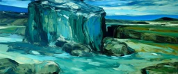 A cyan rocky tundra painted by Edvard Munch