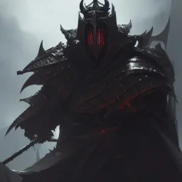 evil king in black metal armor, angry, emperious, 8k resolution concept art portrait by Greg Rutkowski,