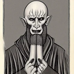 Nosferatu with tentacle beard grey skin and vampire fangs as a Russian Orthodox