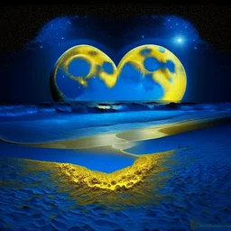 electric heart blue and gold moon on the beach