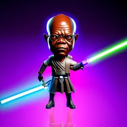 Bald Samuel jackson purpleGlow jedi bobblehead holding a lightsaber sword and boots