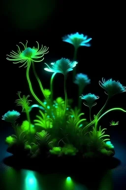 Generate bioluminescent plants varying in size and shape. Make some big and some small