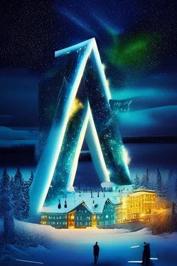 Finland, distinctive features. Northern lights. Finnish architecture. Helsinki. The Finnish letters of the alphabet are scattered in the foreground