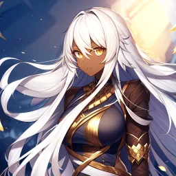 girl, masterpiece, best quality, volumetric lighting, dynamic pose, detailed outfit, perfect eyes, white hair, golden eyes, messy hair, long hair, dark elf,