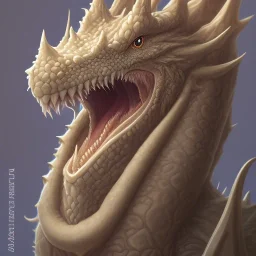 This wyrm has a 2-pointed spiked crest. Its neck is medium length; Its snout is vertically flat, very wide, very long, sharp tipped, and it has an overbite. Its teeth are bent outwards. It has rounded claws, a mane, and smooth scales. Its tail is short and very wide. Its breath weapon is ice.