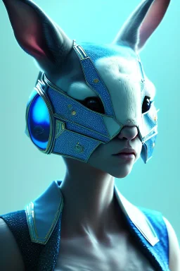 Portrait Sweet Rabbit ceramic mask, blue, suit, photo studio, black background, unreal engine 5, concept art, ray tracing, lumen lighting, ultra detail, volumetric lighting, 3d.