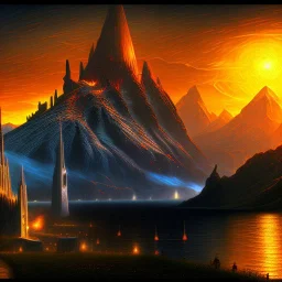 Epic massive Drawing of Mordor scenery of The LOTR estilo Van Gogh 4k