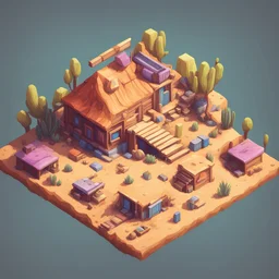 create a alphabetical latter "A" into cartoonist hut style model isometric top view for mobile game bright colors render game style desert style