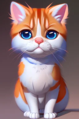 Blue and orange chibi pixar cats with big lifelike eyes and flowers