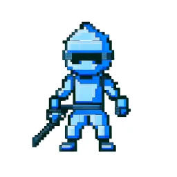 a pixel art-style simple 32-bit Ninja with a blue outfit