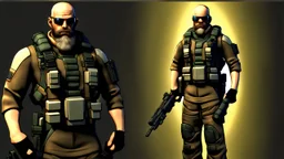 ps2 graphic, military, male, sci fi, game character, full body, t-pose, 3d render, old school shooter, middle aged, beard,