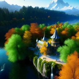 Rivendell LOTR,aerial view,extremely detailed digital painting, high resolution,8k, realistic, beautiful, volumetric lighting, mystical colors ,perfectly centered image, perfect composition, rim light, beautiful lighting,masterpiece, stunning scene, raytracing, anatomically correct, in the style Van Gogh and robert e howard and Ken Kelley and Ohrai Noriyoshi and Simon Bisley and tomzj1.