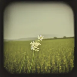 single long stem wildflower in a field, polaroid, tender, vintage, award winning landscape photography, nature photography, r/mostbeautiful