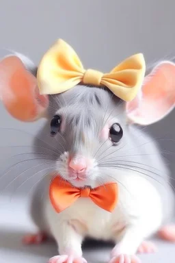 A cute mouse wearing a bow on her head