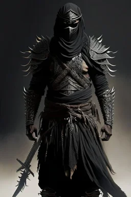 Arab warrior Full Body Full Armored Wearing Face Masculine Mysterious Powerful Fantasy High Quality with his bow black clothes .He stands before his soldiers