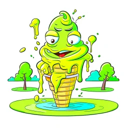 Cartoon illustration: smelly swamp ice cream, white background