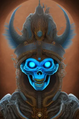 blue alien, head, evil, red eyes, weapons, blood, 8k, finely detailed, photo realistic, HR Giger style turquoise skull head gold dragon Mexican alien moon skeleton sombrero hat Black background