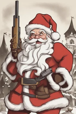 santa claus with shot gun, disney style