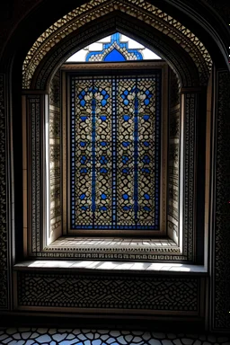 a window in an Islamic-patterned palace