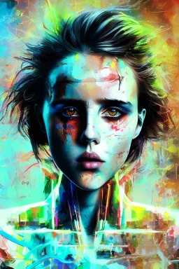 Danish singer MØ face, Abstract Yoji Shinkawa, neon tones,