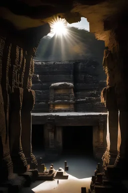 ellora caves situated on top of mountain surrounded by emptiness, which showing rudra avathra with tress in the place .Sun rays hardly reaching the cave which makes place scray to vist .People bracvely entering the cave to see the miracle