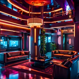 cyberpunk hotel lobby