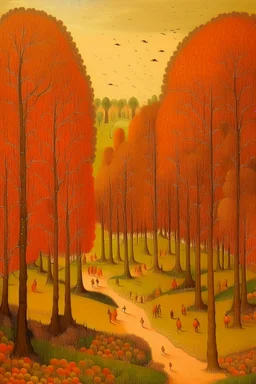 An orange colored forest with olive trees painted by Pieter Bruegel the Elder