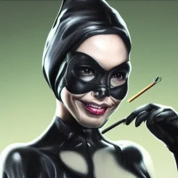 Hyper realistic image of catwoman smoking weed