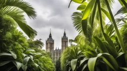 City of London, Big Ben, Tower Bridge, Shard, Gherkin, etc. overgrown with a jungle of banana trees, award winning photograph