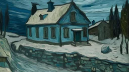 A grayish cyan house on a glacier painted by Vincent van Gogh