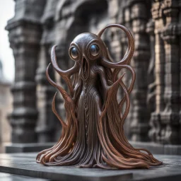 giger escher illithid mind flawyer witch sculpture in transparent bronze murano glass in front of stone wall,bokeh like f/0.8, tilt-shift lens 8k, high detail, smooth render, down-light, unreal engine,bokeh like f/0.8, tilt-shift lens 8k, high detail, smooth render, down-light, unreal engine