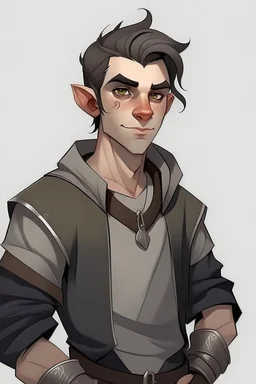 teen handsome half orc with gray clothing