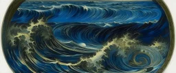 A dark blue ocean with whirlpools painted by Albrecht Durer