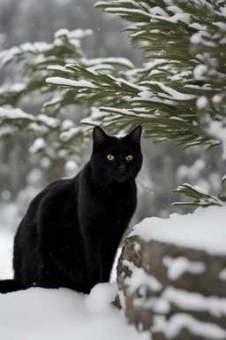 eine schwarze katze im schnee